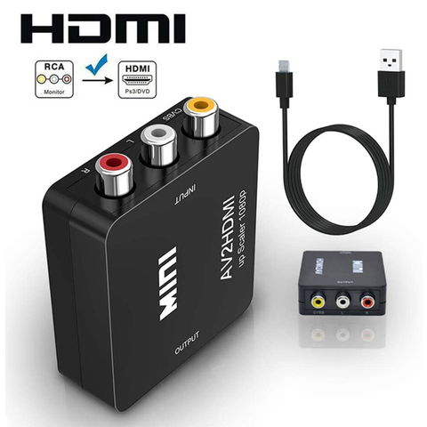 Convertidor de AV a HDMI con adaptador AV2HDMI para reproducción de televisión, decoración del hogar para TV, PS3, PS4, DVD, Xbox, proyector, HD 1080P ► Foto 1/6