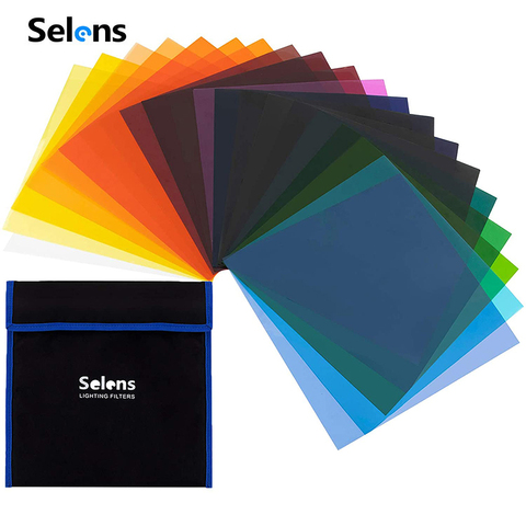 Selens-Filtros de Gel de iluminación de Color 20 piezas, 25x25cm, lámina de luz de corrección de Color transparente, Kit de película para estudio fotográfico con bolsa ► Foto 1/6