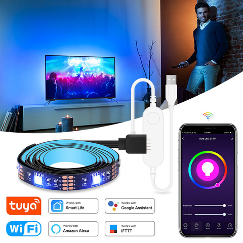 USB TV Led tira de luz RGB cinta Tuya Wifi inteligente lámpara de luz Flexible TV de pantalla de fondo apoyo Alexa Google 50CM 1M 2M 3M 4M 5M ► Foto 1/6
