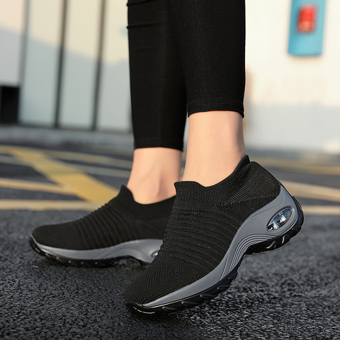 Zapatos deportivos para mujer, Zapatillas tipo calcetín con plataforma para gimnasio, transpirables, tenis negros, sin cordones ► Foto 1/6