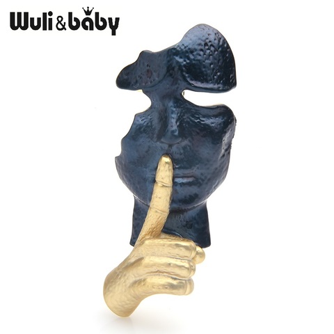 Wuli & baby-broches de cara de oro azul para hombre y mujer, broche de aleación con Pose secreto, regalos ► Foto 1/5