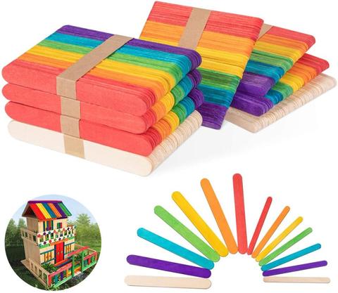 Palito de madera Natural para paletas, palito de helado de colores para juguetes educativos para niños, artesanía hecha a mano de bricolaje, 50 Uds. ► Foto 1/6