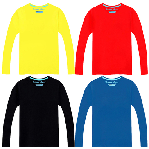 ¡Novedad de otoño-primavera! Camisetas de algodón para niños y niñas, camisetas de manga larga de color sólido, camisetas para niños, ropa de bebé en negro, azul, amarillo y rojo ► Foto 1/6