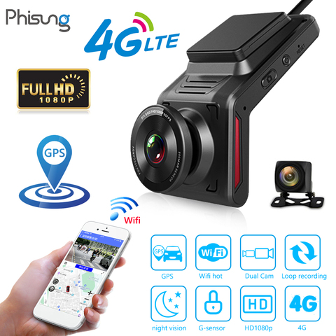 Phisung 1080P Dash Cámara APP Control 4G WiFi pequeña estatura alta calidad imagen monitoreo remoto w/cámara de visión trasera 16GB tarjeta TF ► Foto 1/6