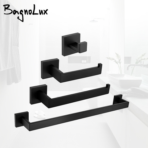 BagnoLux-gancho de pared de acero inoxidable negro cromado, soporte de papel higiénico, anillo de toalla, barra de toalla, accesorios de baño ► Foto 1/6