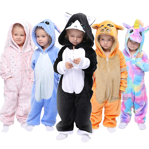Disfraz de franela de unicornio Kigurumi para niños, ropa de dormir de invierno para bebés, mono de gato, dinosaurio, Panda, animales ► Foto 1/6