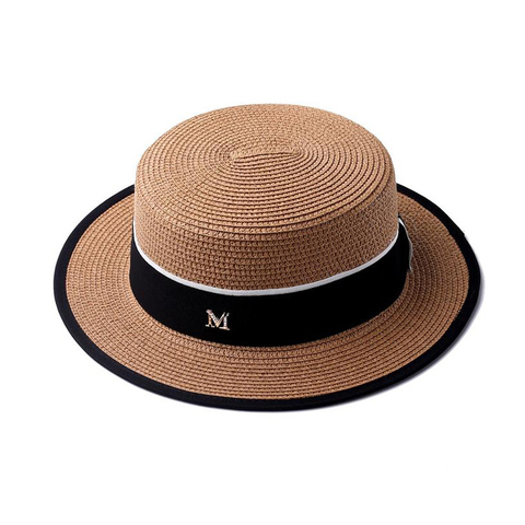 Sombrero de paja plano para hombre y mujer, gorros de viaje, sombreros para el sol y la playa, con letras M, transpirable, con flores, a la moda, primavera y verano ► Foto 1/6