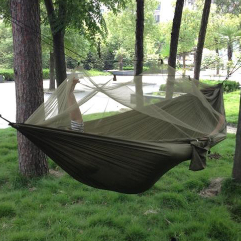 Hamaca portátil con mosquitera para acampar al aire libre, cama colgante para exteriores para 1 o 2 personas, tela de paracaídas de alta resistencia, exteriores, acampada, camping, caza ► Foto 1/6