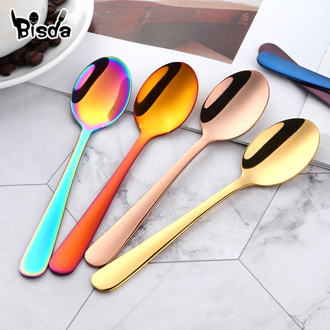 Juego de cubertería colorida de acero inoxidable, cuchara de postre, helado, postre, té y café, cuchara agitadora con logotipo OEM, 8 Uds. ► Foto 1/6