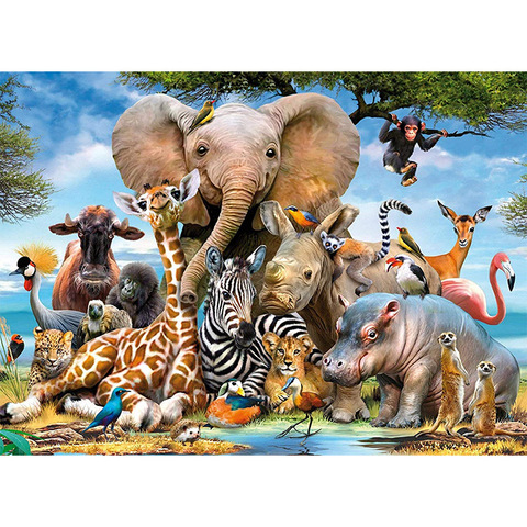 Rompecabezas de animales para adultos, 50x70cm, 1000 Uds., Escena de jungla, elefante, León, Animal, puzle de ensamblar ► Foto 1/5