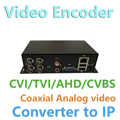 Codificador de vídeo cctv de 4 canales, convertidor de vídeo de vigilancia analógica a red, servidor de vídeo ahd cvi cvbs a ip ► Foto 1/6