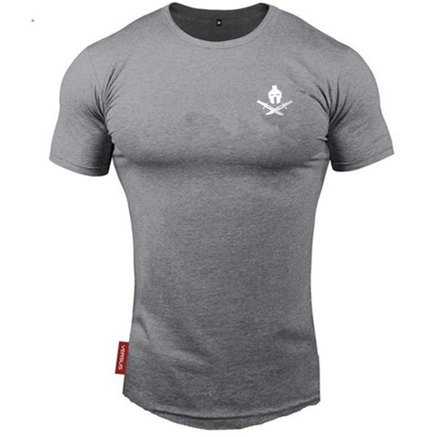 Camiseta deportiva de algodón para hombres, ropa de marca para correr y hacer ejercicio, con cuello en forma de O, ideal para culturismo o deporte en el gimnasio, nueva de 2022 ► Foto 1/6