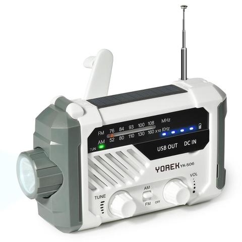 Yorek-Radio de emergencia AM FM, Radio Solar con manivela manual, operada por batería, linterna LED, lámpara de escritorio, cargador de 2000mAh, alerta de SOS ► Foto 1/6