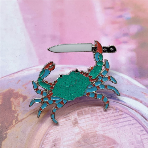 Pin de esmalte de cangrejo verde, broche de cuchillo, vaqueros, bolso de camisa, Animal acuático, joyería, regalo para amigos, amantes de los animales ► Foto 1/6