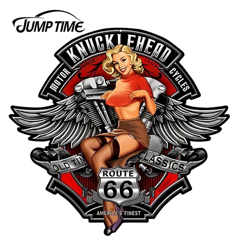 JumpTime 13cm x 12,1 cm 3D chica Sexy cabeza de chorlito motocicletas RT66 Pin Up chica impermeable coche ventana parachoques accesorios etiqueta engomada del coche ► Foto 1/6