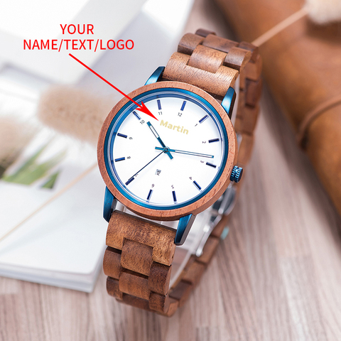 BOBO BIRD-Reloj de madera con logotipo personalizado para hombre y mujer, pulsera de cuarzo con indicador de fecha, regalo de aniversario ► Foto 1/6