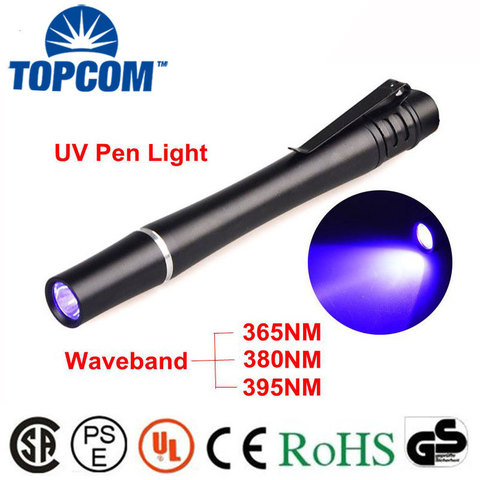 TopCom bolígrafo linterna 395nM 380nM 365nM de iluminación de UV Mini Detector de moneda de aluminio dinero inspección LED UV Ultra violeta antorcha ► Foto 1/6