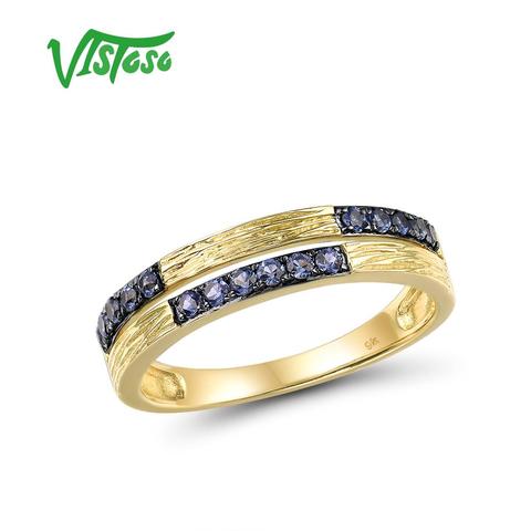 VISTOSO anillo de oro amarillo genuino 9K 375 con zafiro creado para el aniversario de compromiso de la señora joyería elegante hermosa ► Foto 1/6