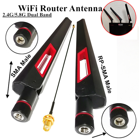 Doble banda 2,4G 5G 5,8G WIFI antena del Router ganancia de largo alcance RP SMA macho Universal antenas amplificador para Routers ASUS Antenne ► Foto 1/6