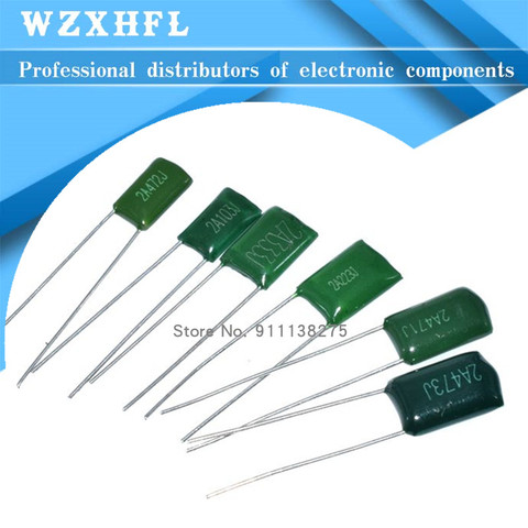 50 Uds condensador de película de poliéster 100V 1nF 1.5nF 2.2nF 100nF 2A471J 2A102J 2A152J 2A222J 2A392J 2A332J 2A472J 2A103J 2A473J 2A104J ► Foto 1/6