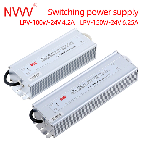 NVVV 100W 150W IP67 de salida única fuente de alimentación impermeable controlador de Led 12V 24V DC para tira de luz LED LPV-150-24 LPV-150-12 ► Foto 1/6