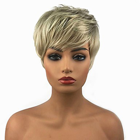 HAIRJOY-Peluca de cabello sintético para mujer, pelo corto recto en capas, Color dorado, fibra resistente al calor ► Foto 1/6