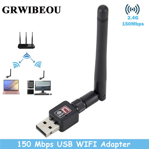 Tarjeta de red Mini adaptador WiFi USB tarjeta 150 Mbps 2dBi adaptador WiFi PC WiFi antena WiFi Dongle 2,4G USB Ethernet WiFi receptor ► Foto 1/6