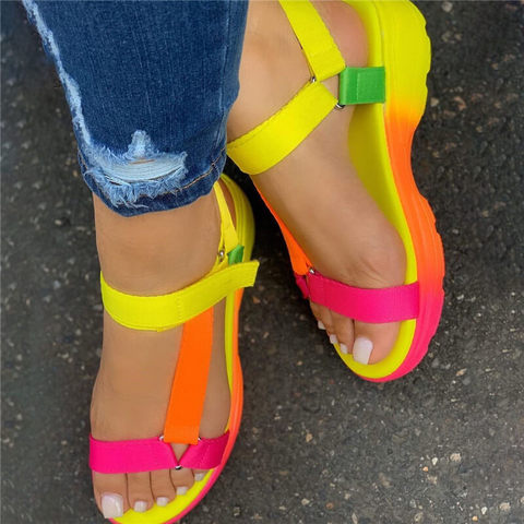 KAMUCC-Sandalias planas para mujer, zapatos informales multicolores de talla grande 43, cómodas, ligeras, de verano ► Foto 1/6