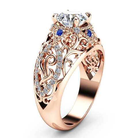Huitan-Anillo de boda con diseño ahuecado para mujer, sortija deslumbrante de 4 garras, solitario, Circonia cúbica, zirconia, circonita, zirconita, estilo clásico, aniversario ► Foto 1/6