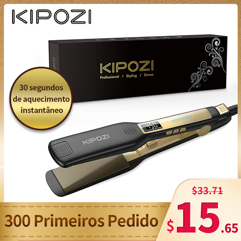 KIPOZI-plancha de pelo plana profesional de titanio con pantalla LCD Digital, plancha rizadora de calentamiento instantáneo de doble voltaje ► Foto 1/6