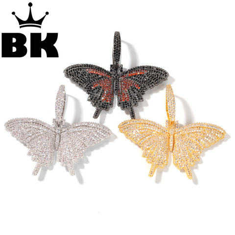 Colgante de mariposa de tamaño pequeño personalizado, combinación de collares, cadena con palabras y nombre, joyería de circonia cúbica Iced, HIP HOP ► Foto 1/5