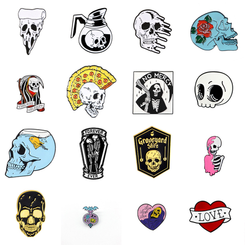 PIN de esmalte de calavera estilo Pizza con dibujos animados, insignias de botón de esqueleto Punk, joyería de moda para morral de amigos, accesorios de la camisa ► Foto 1/6