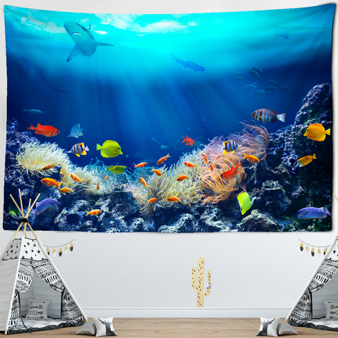 Tapiz colorido de peces marinos para decoración del hogar, toalla colgante de pared subacuática con animales de Coral, ideal para la sala de estar y el dormitorio ► Foto 1/6