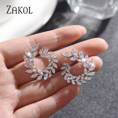 ZAKOL-pendientes de tuerca de circonia cúbica AAA + para mujer, aretes de cristal con forma de rama, moda aceituna, para fiesta, E455 ► Foto 1/6