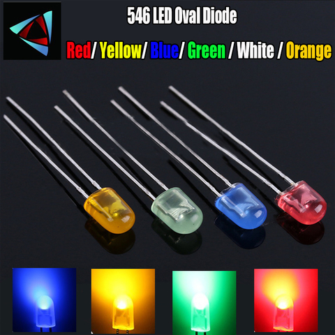 Diodo emisor de luz LED, lámpara ovalada difusora DIP 546, rojo, verde, azul, amarillo, naranja, agujero pasante, 50 Uds. ► Foto 1/1