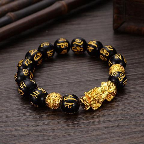 Pixiu-pulsera con cuentas de piedra obsidiana tibetana para hombre y mujer, brazalete de buena suerte, regalo de joyería ► Foto 1/6