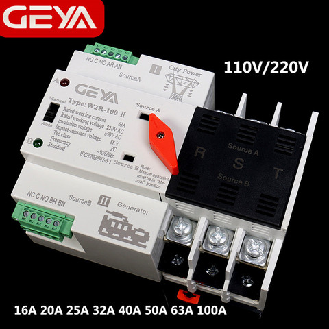 GEYA-W2R-3Pole montados en Riel Din, Interruptor de Transferencia Automática trifásico ATS 100A, interruptor de transferencia de energía 63A ► Foto 1/6