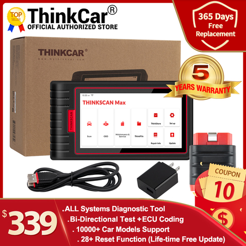 ThinkCar-herramientas de diagnóstico ThinkScan Max, Sistema completo automático, escáner de 28 funciones de reinicio, prueba bidireccional, codificación ECU a través de CRP909 ► Foto 1/6