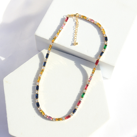 Collar de color dorado con cadena de tenis de zirconia cúbica, Gargantilla de colores con cadena de eslabones diminutos, joyería, novedad de 2022 ► Foto 1/6