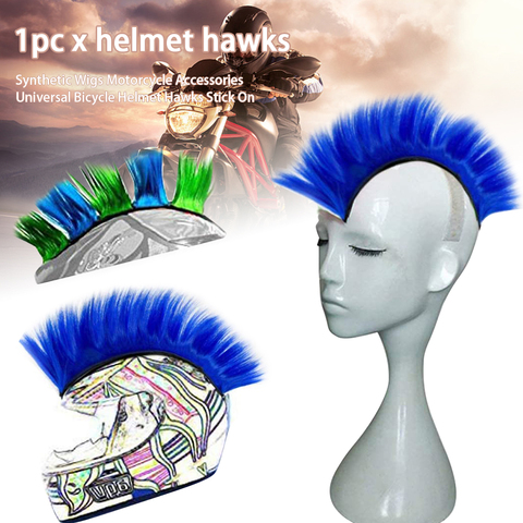 Pelucas sintéticas universales para bicicleta, casco reutilizable de moto, Hawks Mohawk, accesorios de carreras para exteriores, pegatina para el pelo, color sólido ► Foto 1/6