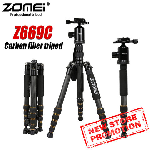 Zomei Z669C profesional Trípode De Fibra De Carbono monopié Compact Tripe Stand Ball head para viajes Digital cámara DSLR GoproTripode ► Foto 1/6