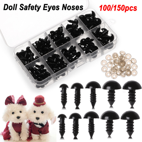 Ojos de seguridad artesanales de plástico negro para oso de peluche, muñecos de peluche, marionetas de animales, accesorios DIY con caja de almacenamiento, 100/150 Uds., 6-12mm ► Foto 1/6