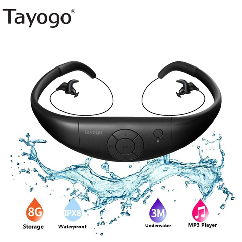 Tayogo-REPRODUCTOR de música MP3 8G IPX8 para natación, buceo, con banda para el cuello, estéreo, deportivo, auriculares de Audio ► Foto 1/6