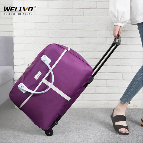 Gran bolso con carrito, equipaje de viaje bolsas de material rodante maleta mujeres viajar bolso con ruedas en bolsa plegable XA104C ► Foto 1/6