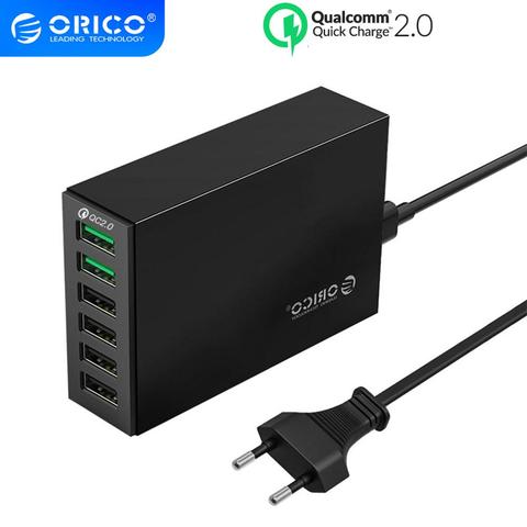 Cargador de escritorio ORICO de 6 puertos QC2.0, adaptador rápido USB para teléfono móvil Samsung Huawei Xiaomi LG iPhone EU/US/UK/AU Plug ► Foto 1/6