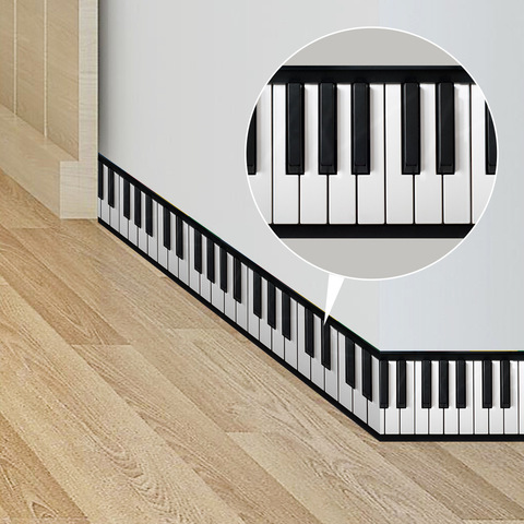 Pegatina de pared Con Teclado de Piano para decoración, adhesivo impermeable de papel pintado artístico, línea de cintura, para sala de estar y cocina, 200cm x 10cm ► Foto 1/1