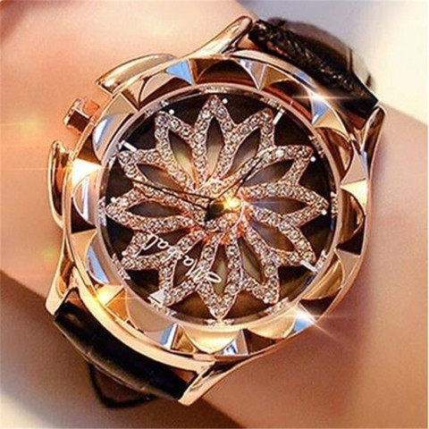 Reloj con diamantes de imitación para mujer, pulsera de cuero con esfera grande, de cristal ► Foto 1/6