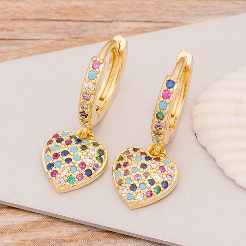 Pendientes de gota de Color dorado con forma de cruz y corazón para mujer y niña, pedrería CZ de cobre multicolor, joyería clásica, nueva moda ► Foto 1/6