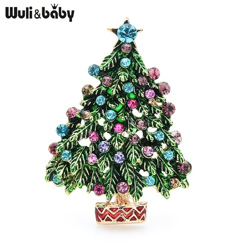 Wuli y esmalte verde broches de árbol los hombres y las mujeres árbol de Navidad de Causal Oficina broche regalos ► Foto 1/6