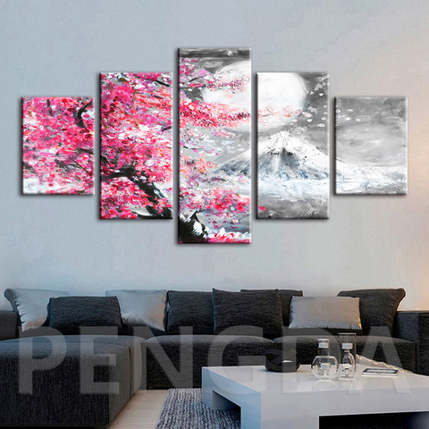Lona impresiones de alta definición cartel habitación pared Paisaje artístico Rosa Sakura pintura decoración de hogar Modular Marco de imagen ► Foto 1/6